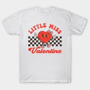 Retro Groovy Little Miss Valentine For Girls Kids Love Vibes T-Shirt